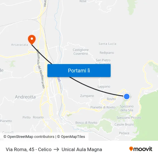 Via Roma, 45 - Celico to Unical Aula Magna map