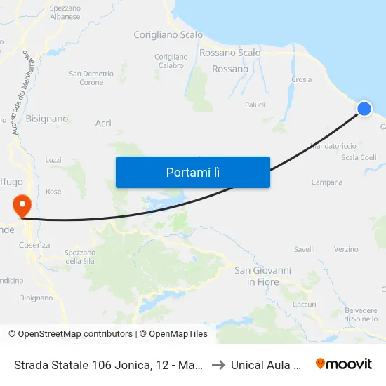 Strada Statale 106 Jonica, 12 - Mandatoriccio to Unical Aula Magna map