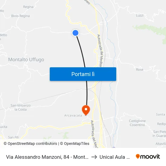 Via Alessandro Manzoni, 84 - Montalto Uffugo to Unical Aula Magna map