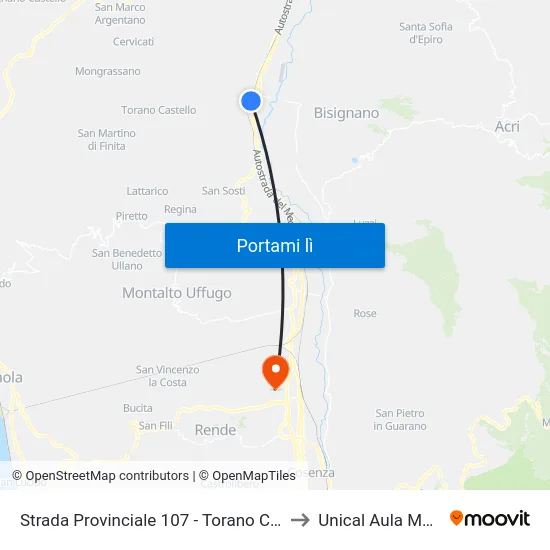 Strada Provinciale 107 - Torano Castello to Unical Aula Magna map