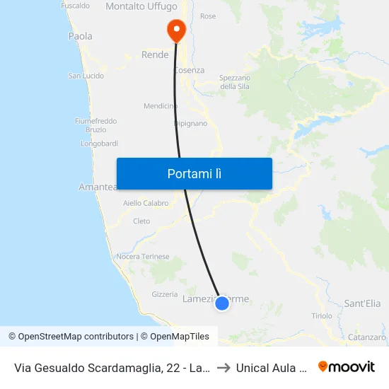 Via Gesualdo Scardamaglia, 22 - Lamezia Terme to Unical Aula Magna map