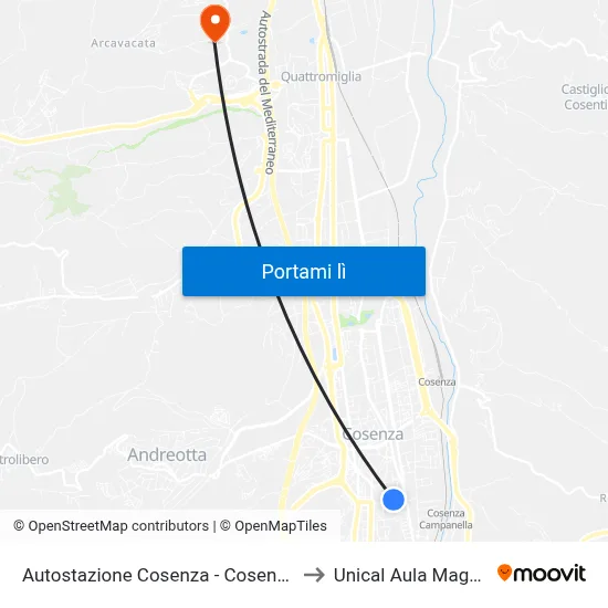Autostazione Cosenza - Cosenza to Unical Aula Magna map