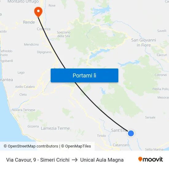 Via Cavour, 9 - Simeri Crichi to Unical Aula Magna map