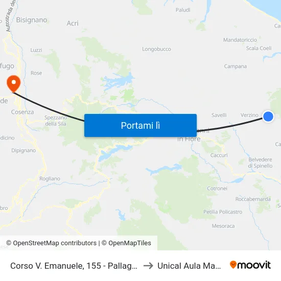 Corso V. Emanuele, 155 - Pallagorio to Unical Aula Magna map