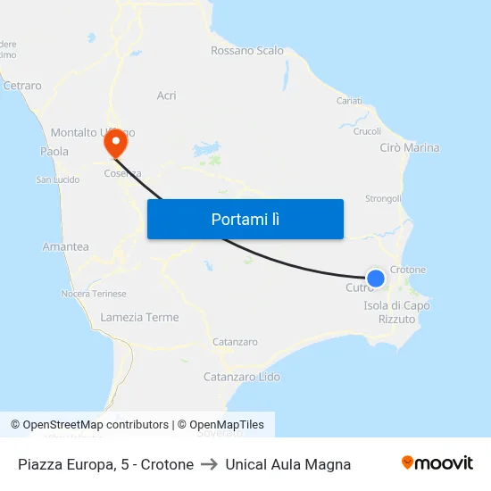 Piazza Europa, 5 - Crotone to Unical Aula Magna map