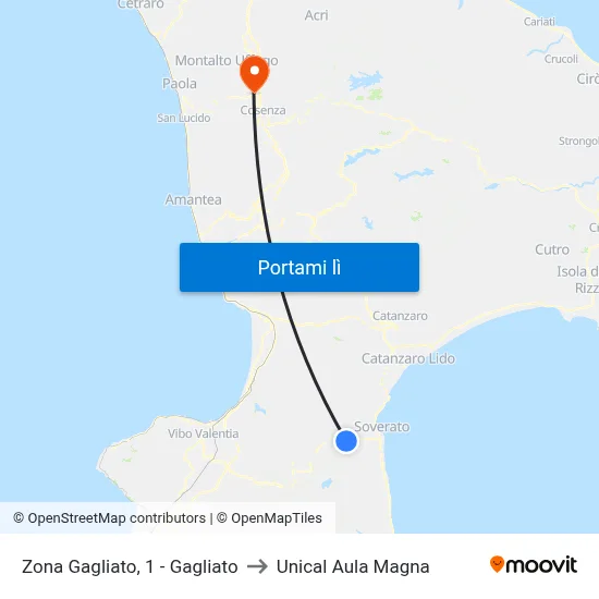 Zona Gagliato, 1 - Gagliato to Unical Aula Magna map