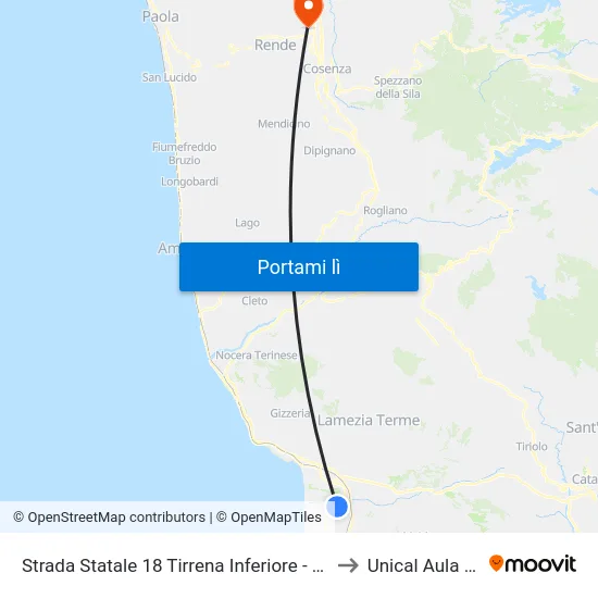 Strada Statale 18 Tirrena Inferiore - Lamezia Terme to Unical Aula Magna map