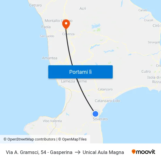 Via A. Gramsci, 54 - Gasperina to Unical Aula Magna map