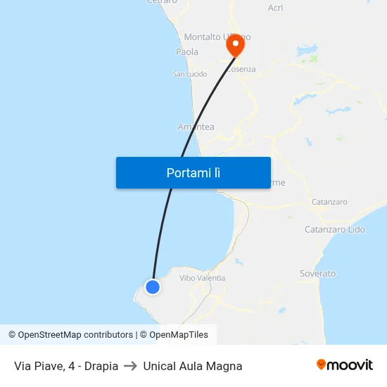Via Piave, 4 - Drapia to Unical Aula Magna map