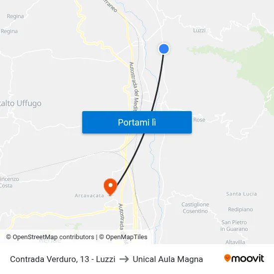 Contrada Verduro, 13 - Luzzi to Unical Aula Magna map