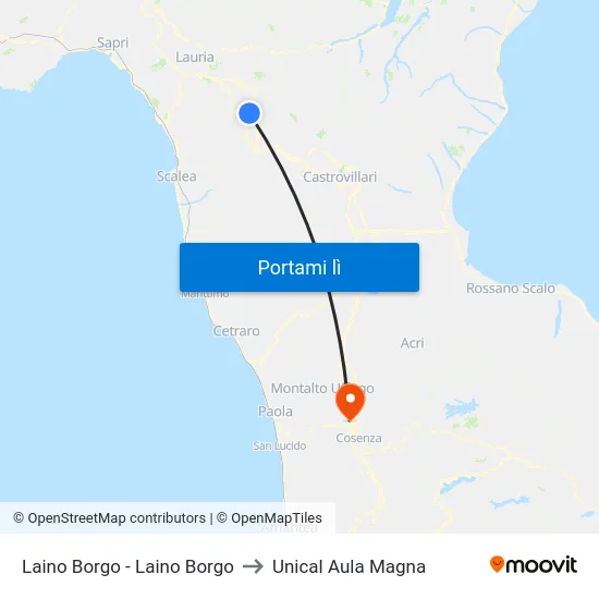 Laino Borgo - Laino Borgo to Unical Aula Magna map