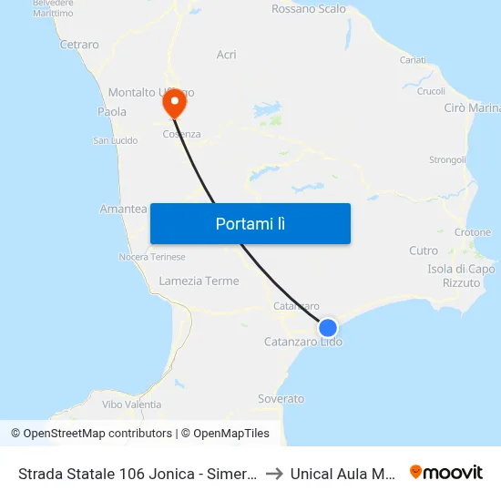 Strada Statale 106 Jonica - Simeri Crichi to Unical Aula Magna map