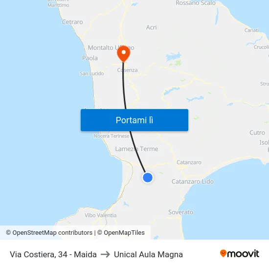 Via Costiera, 34 - Maida to Unical Aula Magna map