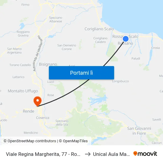Viale Regina Margherita, 77 - Rossano to Unical Aula Magna map