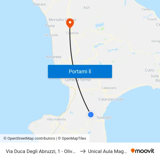 Via Duca Degli Abruzzi, 1 - Olivadi to Unical Aula Magna map