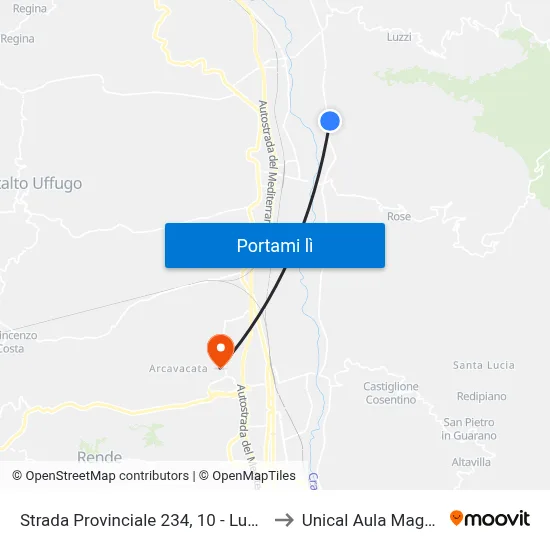 Strada Provinciale 234, 10 - Luzzi to Unical Aula Magna map