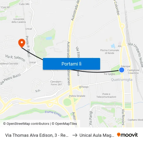 Via Thomas Alva Edison, 3 - Rende to Unical Aula Magna map