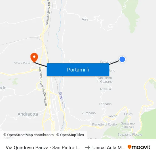 Via Quadrivio Panza - San Pietro In Guarano to Unical Aula Magna map