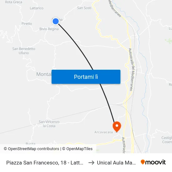 Piazza San Francesco, 18 - Lattarico to Unical Aula Magna map