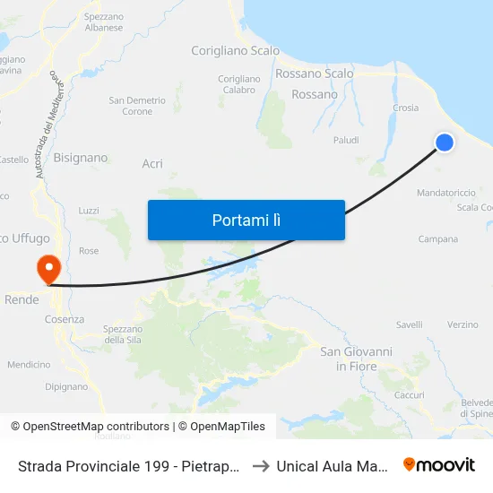 Strada Provinciale 199 - Pietrapaola to Unical Aula Magna map