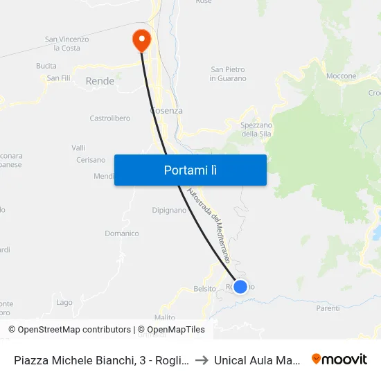 Piazza Michele Bianchi, 3 - Rogliano to Unical Aula Magna map