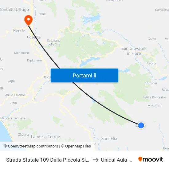 Strada Statale 109 Della Piccola Sila - Sersale to Unical Aula Magna map