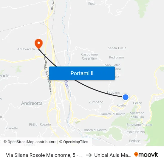 Via Silana Rosole Malonome, 5 - Rovito to Unical Aula Magna map