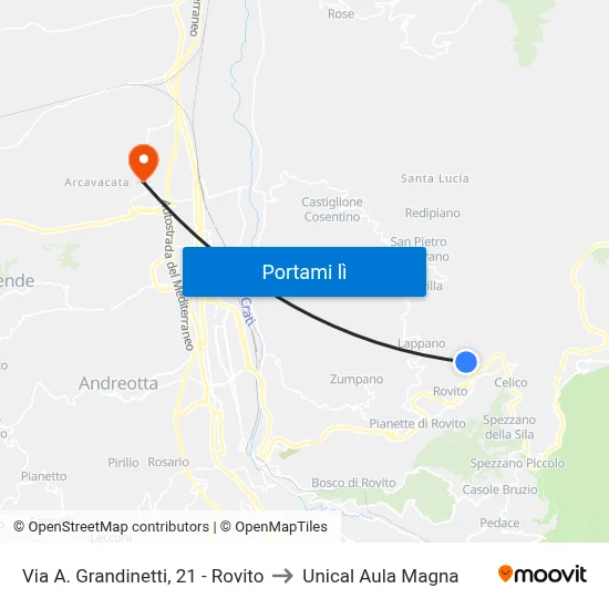 Via A. Grandinetti, 21 - Rovito to Unical Aula Magna map