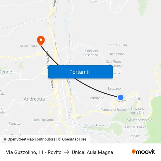 Via Guzzolino, 11 - Rovito to Unical Aula Magna map