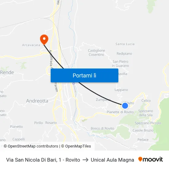 Via San Nicola Di Bari, 1 - Rovito to Unical Aula Magna map