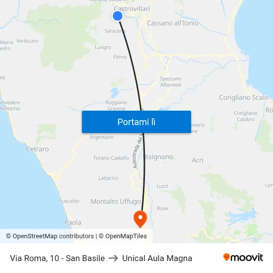 Via Roma, 10 - San Basile to Unical Aula Magna map