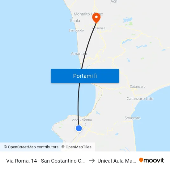 Via Roma, 14 - San Costantino Calabro to Unical Aula Magna map