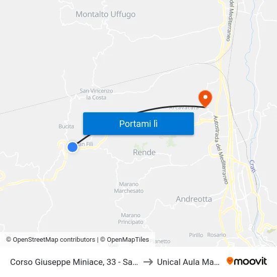 Corso Giuseppe Miniace, 33 - San Fili to Unical Aula Magna map