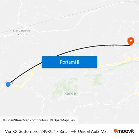 Via XX Settembre, 249-251 - San Fili to Unical Aula Magna map