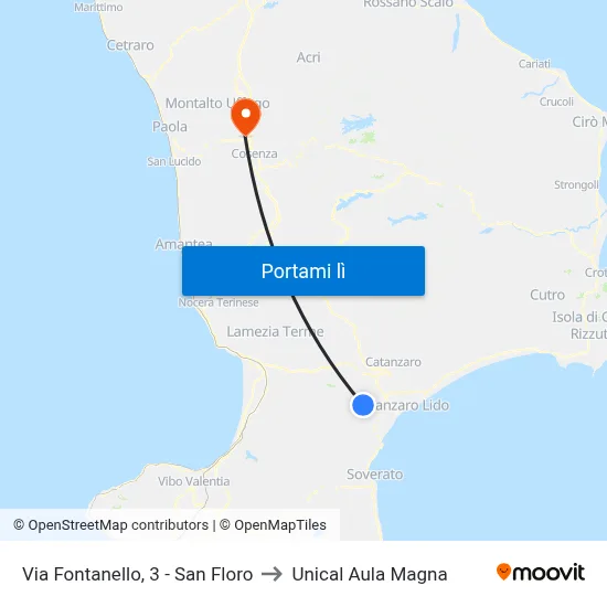 Via Fontanello, 3 - San Floro to Unical Aula Magna map