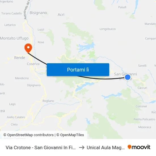 Via Crotone - San Giovanni In Fiore to Unical Aula Magna map