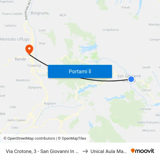 Via Crotone, 3 - San Giovanni In Fiore to Unical Aula Magna map