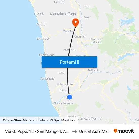 Via G. Pepe, 12 - San Mango D'Aquino to Unical Aula Magna map