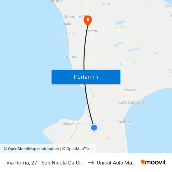 Via Roma, 27 - San Nicola Da Crissa to Unical Aula Magna map