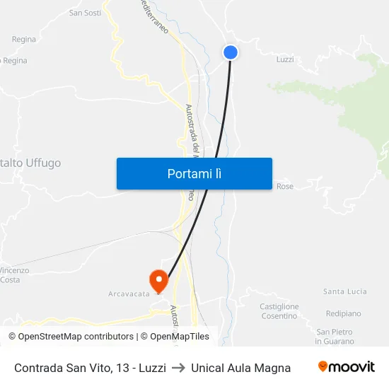 Contrada San Vito, 13 - Luzzi to Unical Aula Magna map