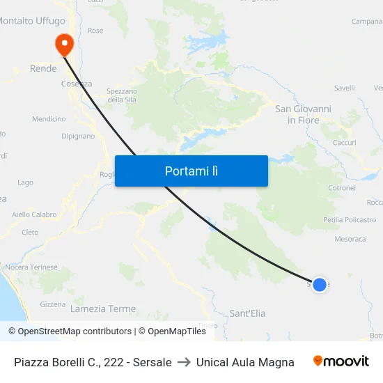 Piazza Borelli C., 222 - Sersale to Unical Aula Magna map