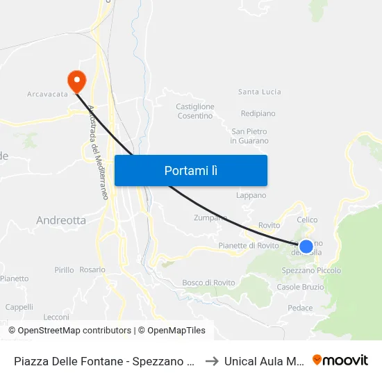 Piazza Delle Fontane - Spezzano Della Sila to Unical Aula Magna map