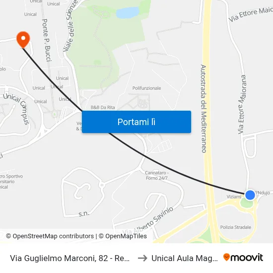 Via Guglielmo Marconi, 82 - Rende to Unical Aula Magna map