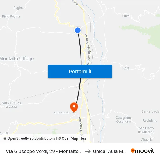 Via Giuseppe Verdi, 29 - Montalto Uffugo to Unical Aula Magna map