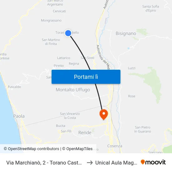 Via Marchianò, 2 - Torano Castello to Unical Aula Magna map