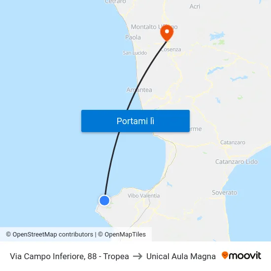 Via Campo Inferiore, 88 - Tropea to Unical Aula Magna map