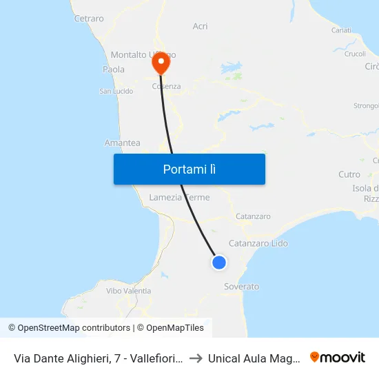 Via Dante Alighieri, 7 - Vallefiorita to Unical Aula Magna map