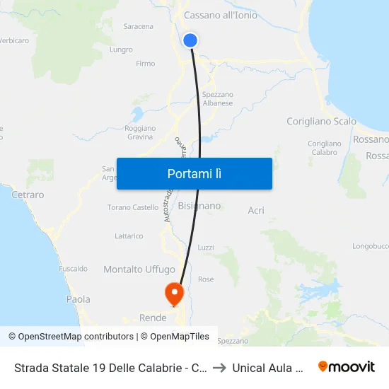 Strada Statale 19 Delle Calabrie - Castrovillari to Unical Aula Magna map