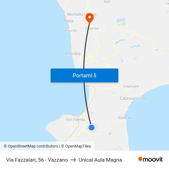 Via Fazzalari, 56 - Vazzano to Unical Aula Magna map