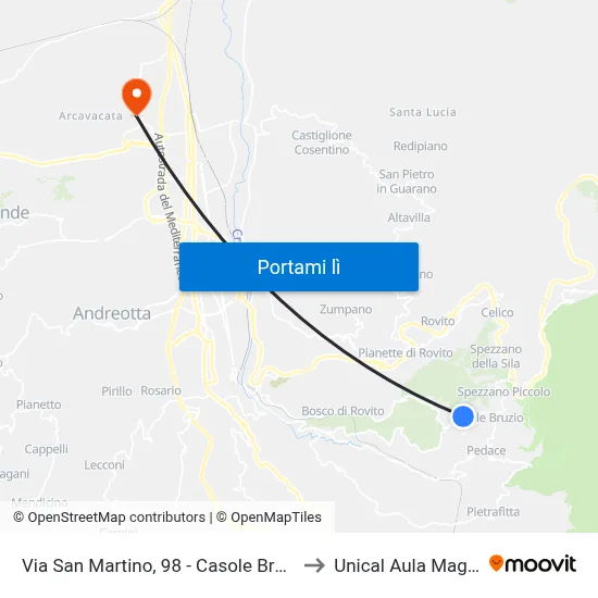 Via San Martino, 98 - Casole Bruzio to Unical Aula Magna map